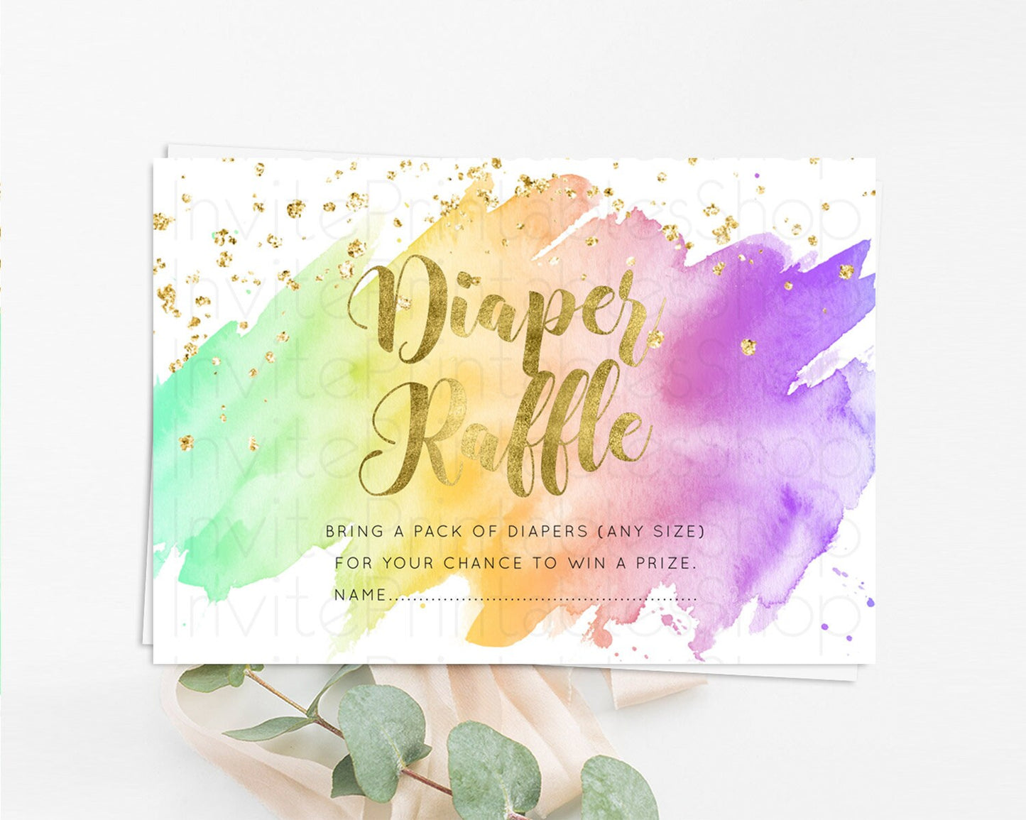 Pastel Diaper Raffle Card Pastel Rainbow Diaper Raffle Insert Colorful Ombre Watercolor Diaper Ticket Confetti Glitter Raffle Game D10517