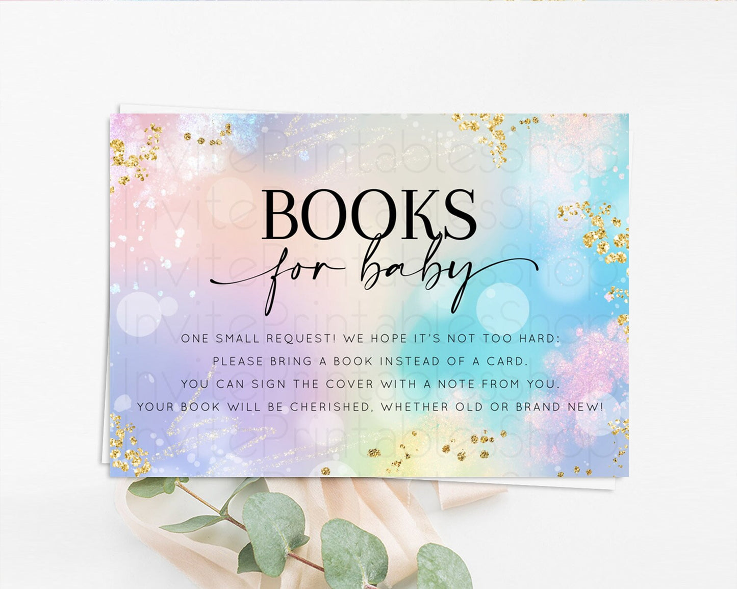 Pastel Books For Baby Card Pastel Rainbow Book Insert Colorful Ombre Watercolor Book Card Confetti Glitter Baby Book Poem Request D10675