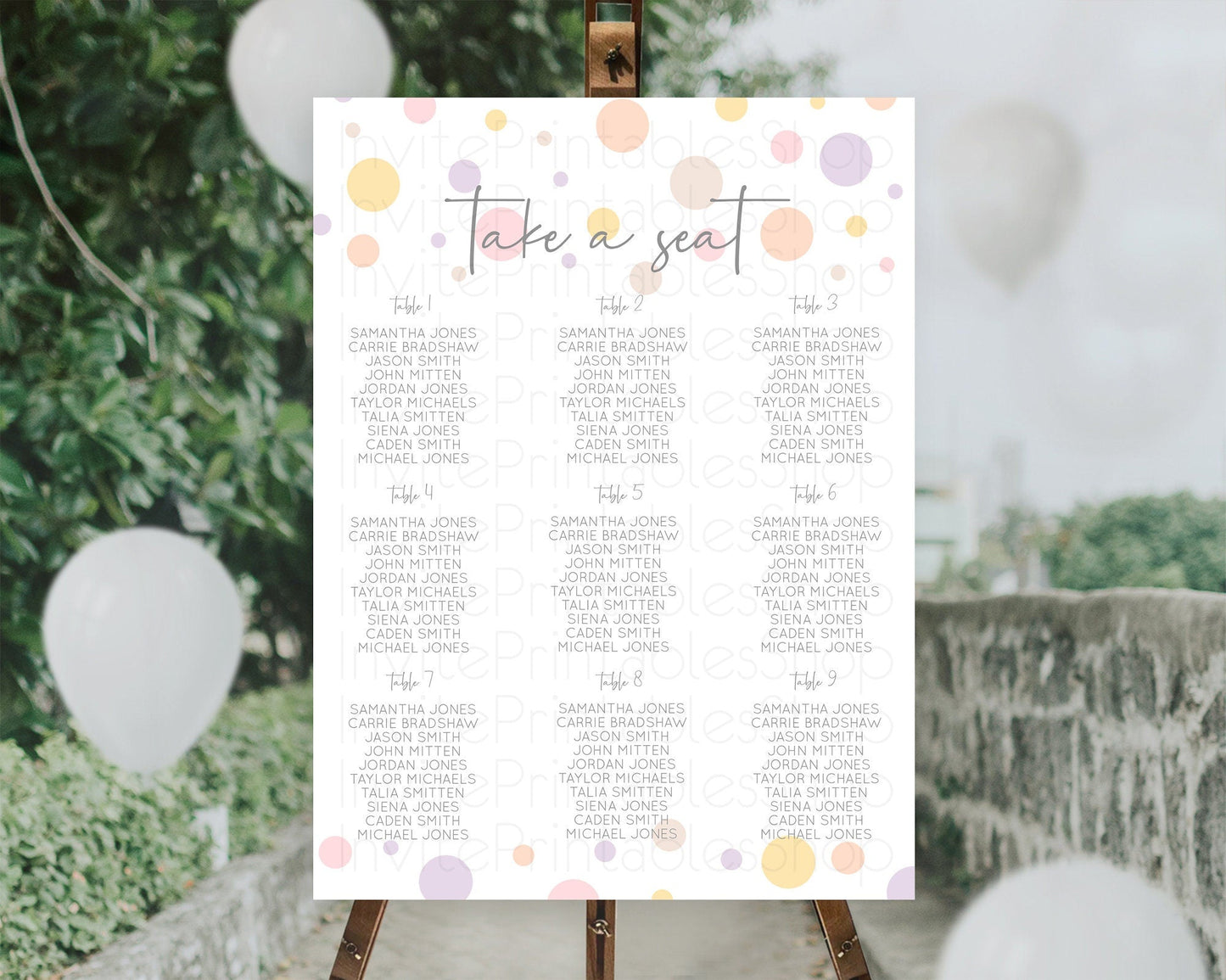Pastel Seating Chart Pastel Confetti Seating Chart Bubbles Sprinkles Seating Sign Colorful Rainbow Decor Confetti Seating Board D10759