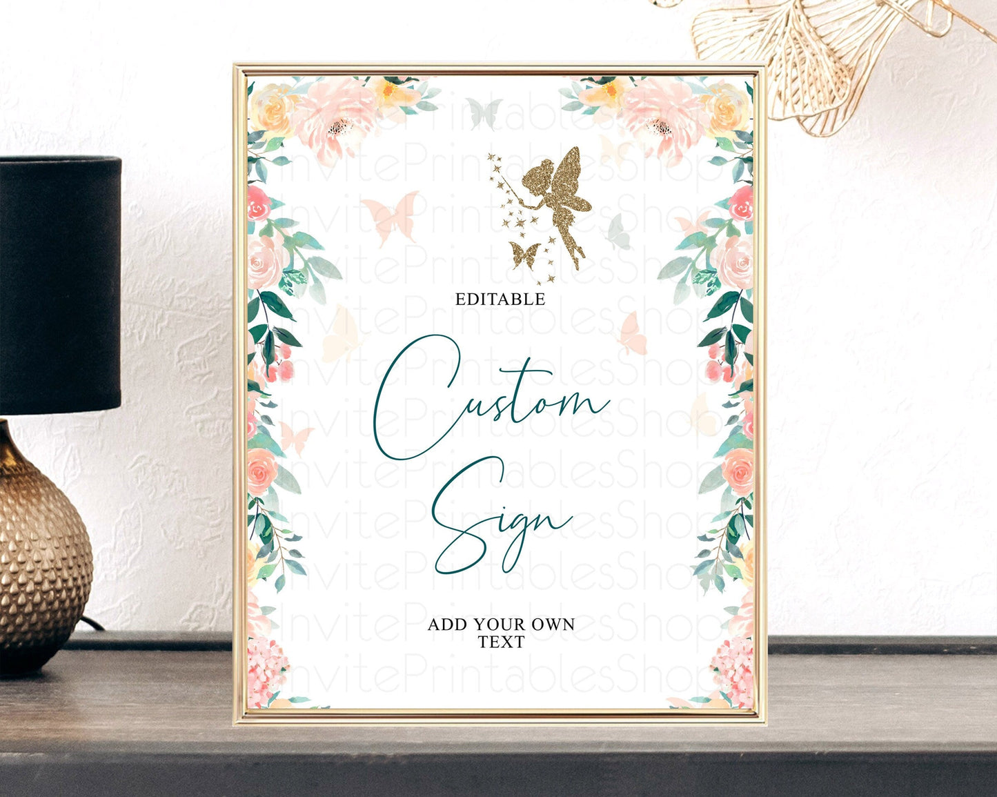Fairy Sign Enchanted Garden Table Sign Decor Pastel Floral Butterfly Party Secret Garden Birthday Baptism Baby Shower Bridal Shower D10239