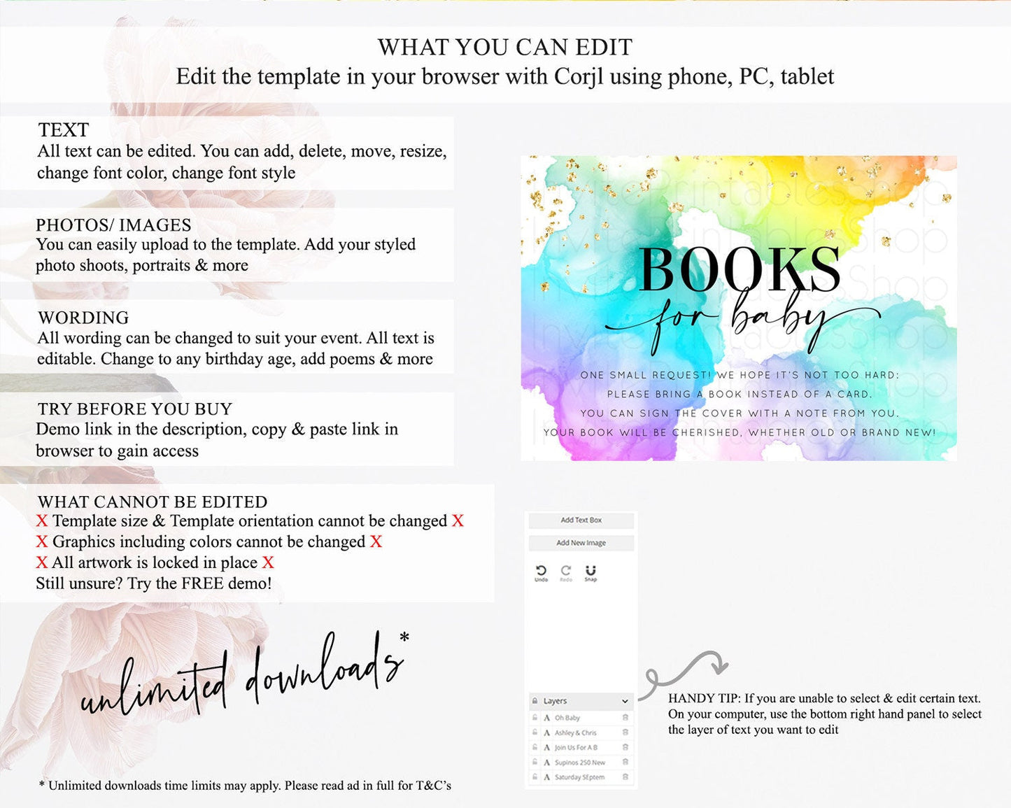 Pastel Books For Baby Card Pastel Rainbow Book Insert Colorful Ombre Watercolor Book Card Confetti Glitter Baby Book Poem Request D10213