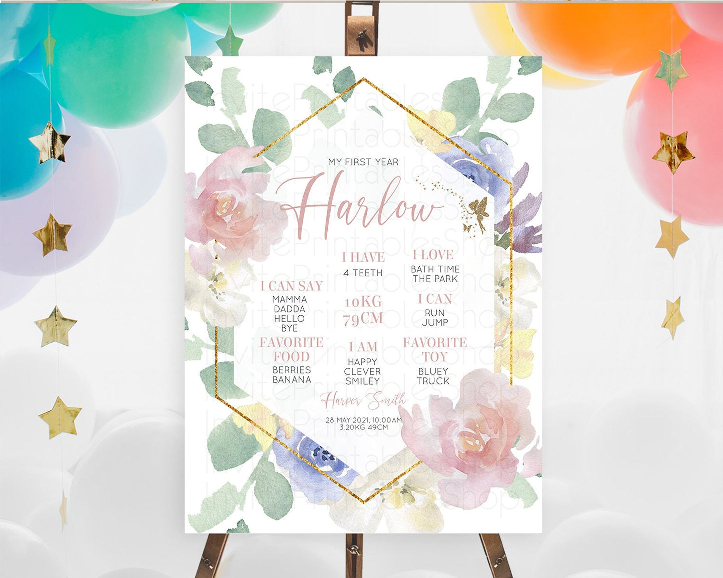 Fairy First Birthday Milestone Poster Fairy Secret Garden Milestone Board Enchanted Garden Pastel Floral Butterfly 1st Birthday Sign D10294