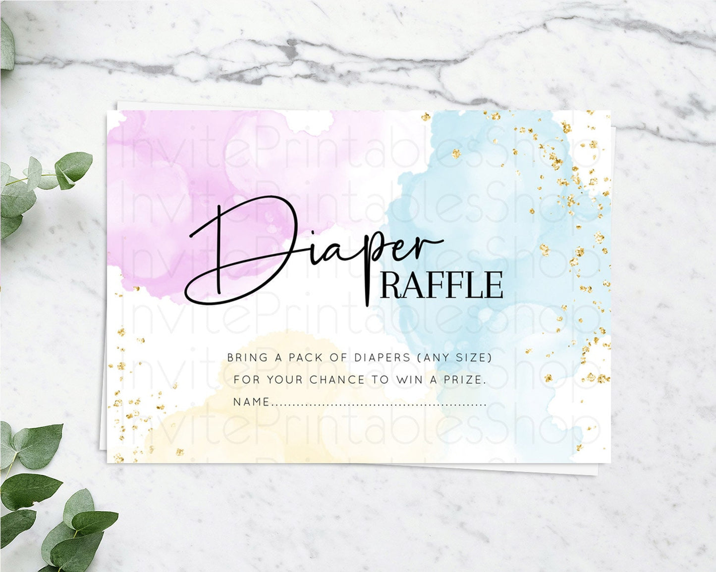 Pastel Diaper Raffle Card Pastel Rainbow Diaper Raffle Insert Colorful Ombre Watercolor Diaper Ticket Confetti Glitter Raffle Game D10155