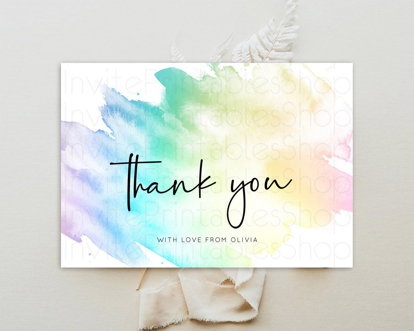 Pastel Thank You Rainbow Thank You Card Colorful Pastel Birthday Thank You Card Confetti Watercolor Pastel Teacher Thank You Cards D10279