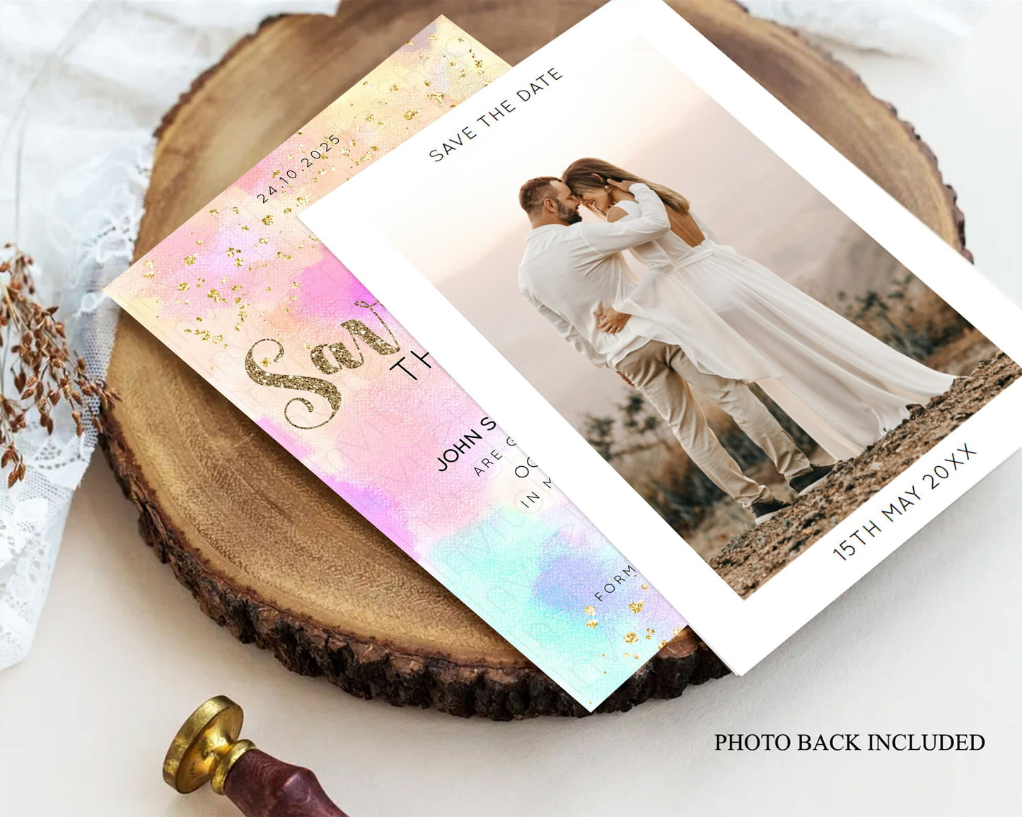 Pastel Save The Date Template Pastel Ombre Rainbow Watercolor Colorful Party For Birthday Baptism Baby Shower Wedding Bridal Shower D10669