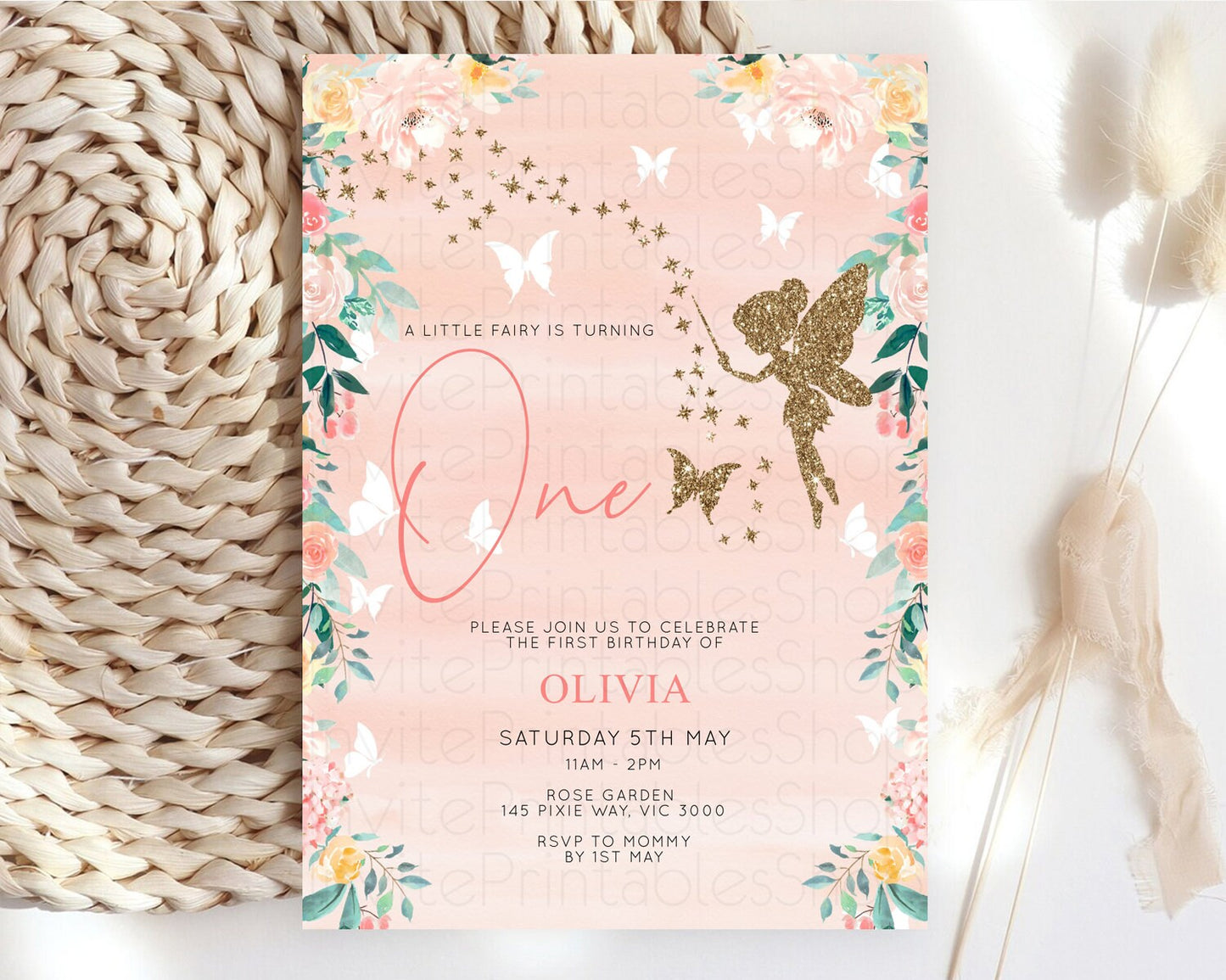 Fairy Birthday Invitation Fairy Invites Fairy Tea Party Fairy Garden Birthday Secret Garden Enchanted Garden Pastel Floral Butterfly D10792
