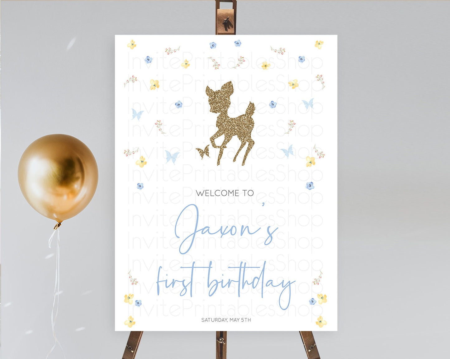 Fawn Welcome Sign Deer Welcome Board Floral Deer Welcome Poster Enchanted Forest Butterfly Pastel Floral First Birthday Welcome Sign D10360