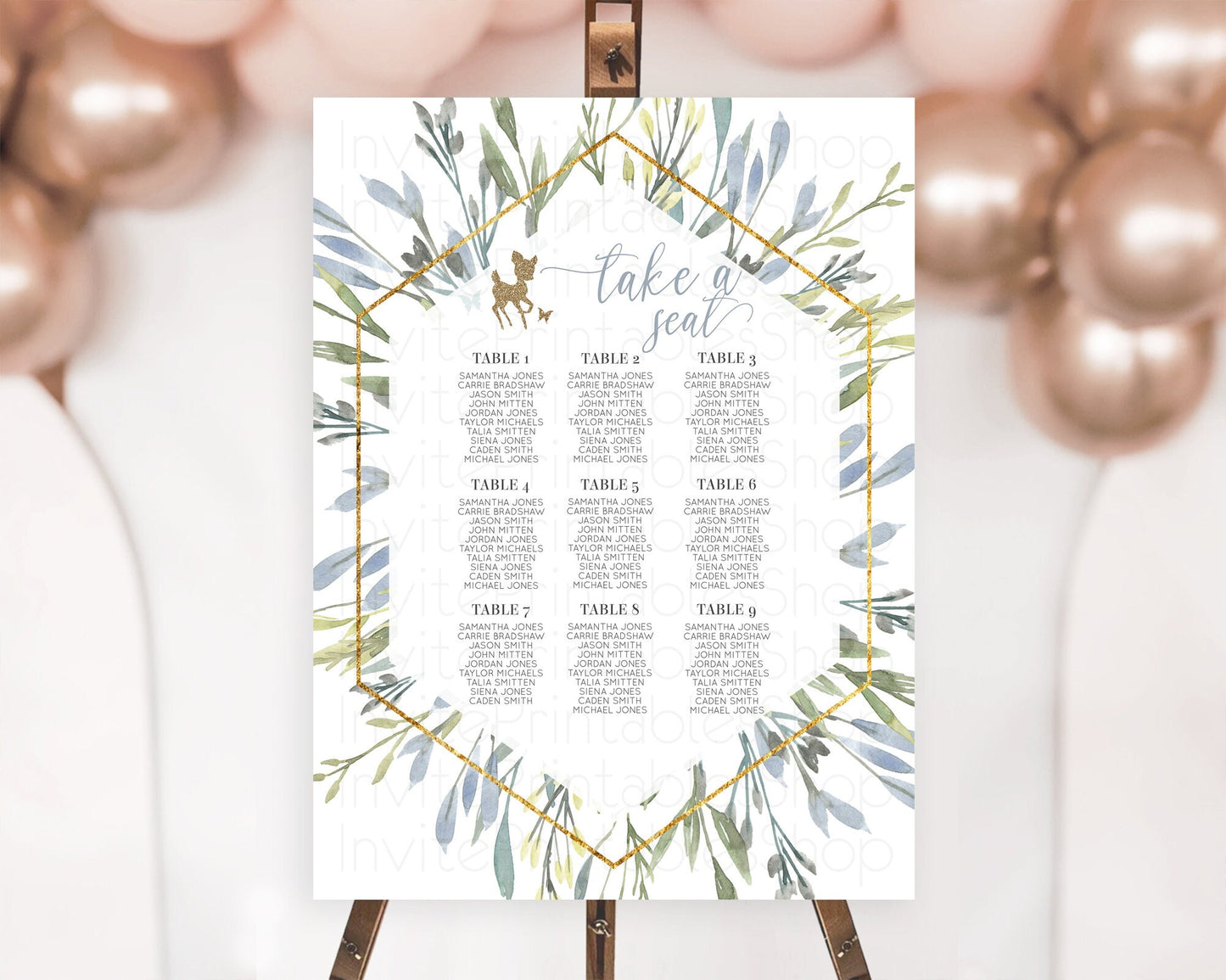 Fawn Seating Chart Deer Seating Chart Enchanted Forest Party Butterfly Pastel Flowers Whimsical Seating Chart Woodland Seating Sign D10534