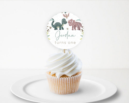 Dinosaur Cupcake Toppers Dinosaur Volcano Cupcake Toppers Watercolor Dinosaur Cupcake Volcano T-Rex Raptor Jurassic Party Décor  D10597