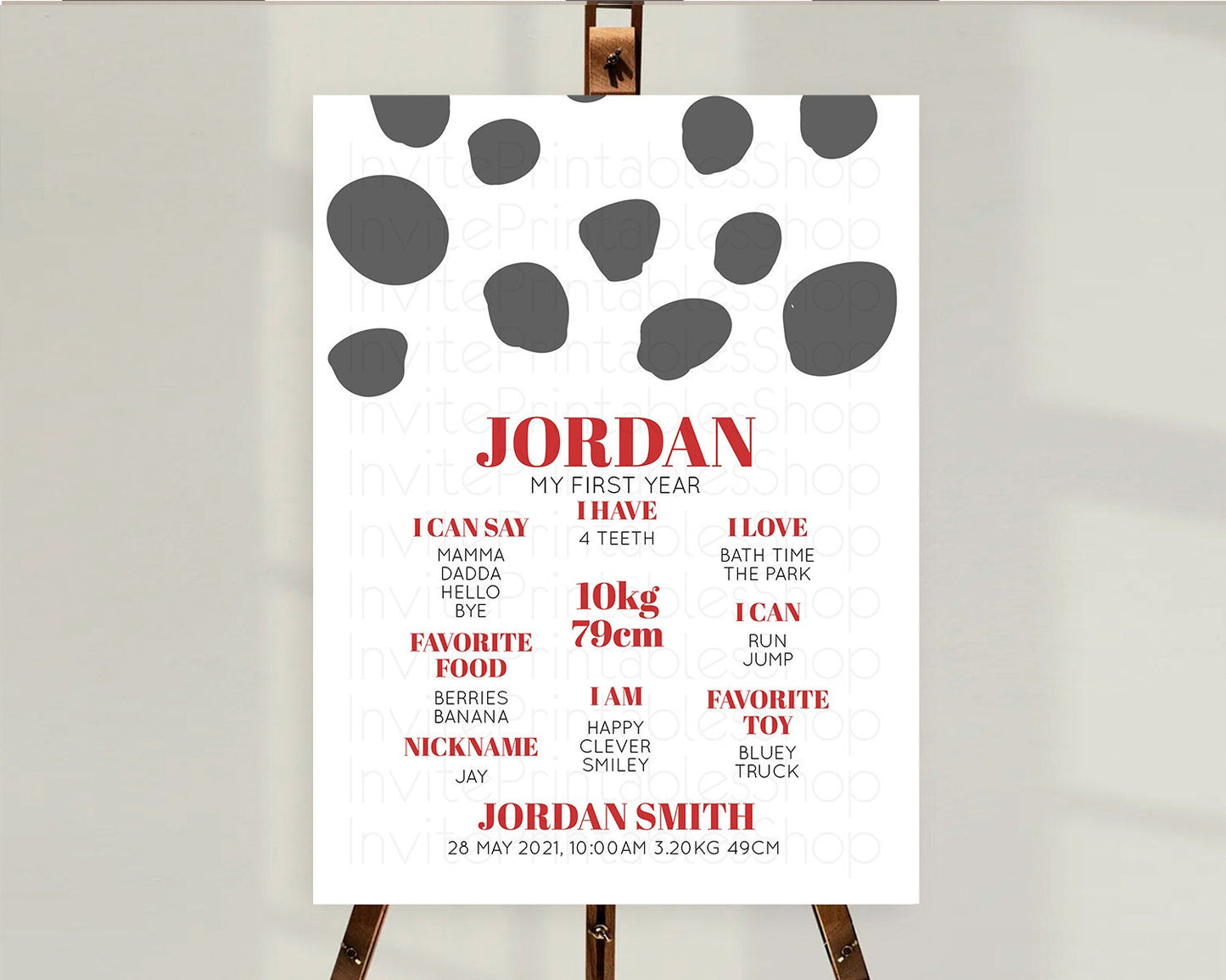 Dalmatian First Birthday Milestone Board Dalmatian Milestone Poster Dalmatian Red Black Spots Milestone 1st Birthday Welcome Sign D10738