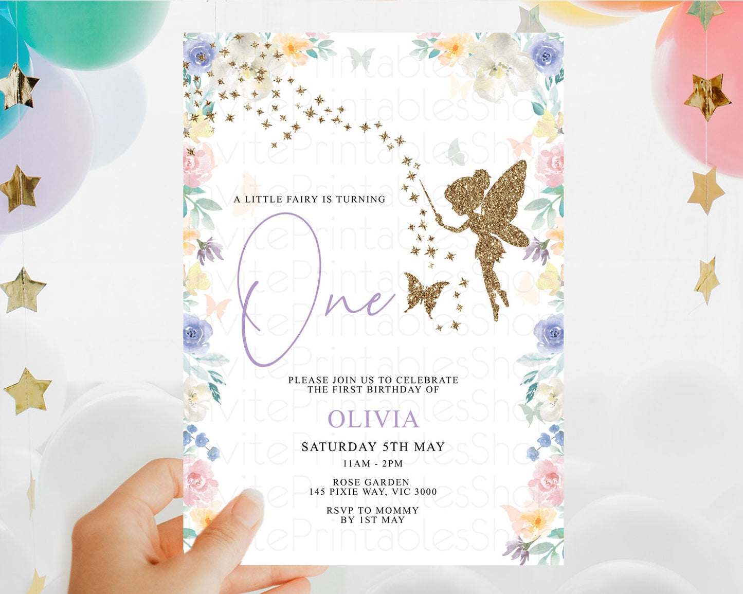 Fairy Birthday Invitation Fairy Invites Fairy Tea Party Fairy Garden Birthday Secret Garden Enchanted Garden Pastel Floral Butterfly D10761