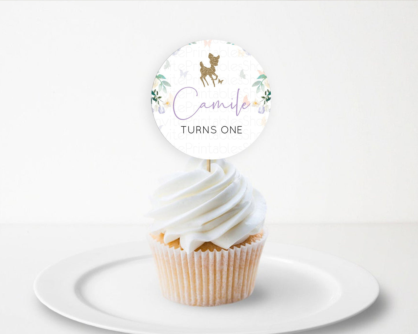 Fawn Cupcake Toppers Deer Cupcake Toppers Enchanted Forest Party Butterfly Pastel Flowers Woofland Cupcake Toppers First Birthday D10477