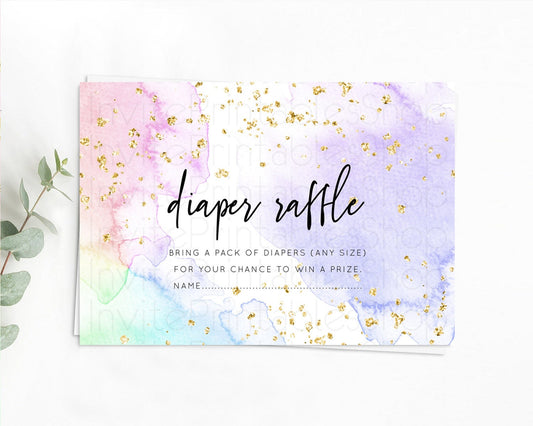 Pastel Diaper Raffle Card Pastel Rainbow Diaper Raffle Insert Colorful Ombre Watercolor Diaper Ticket Confetti Glitter Raffle Game D10215