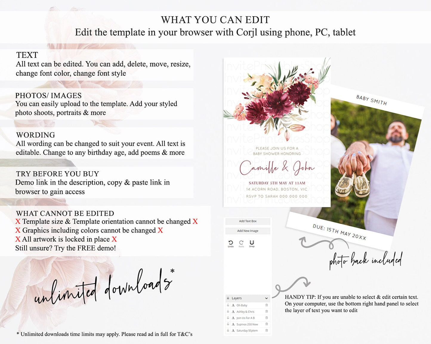 Wildflower Baby Shower Invitation Secret Garden Baby Shower Invitation Pastel Flowers Invite Enchanted Garden Shower Floral Theme D10685