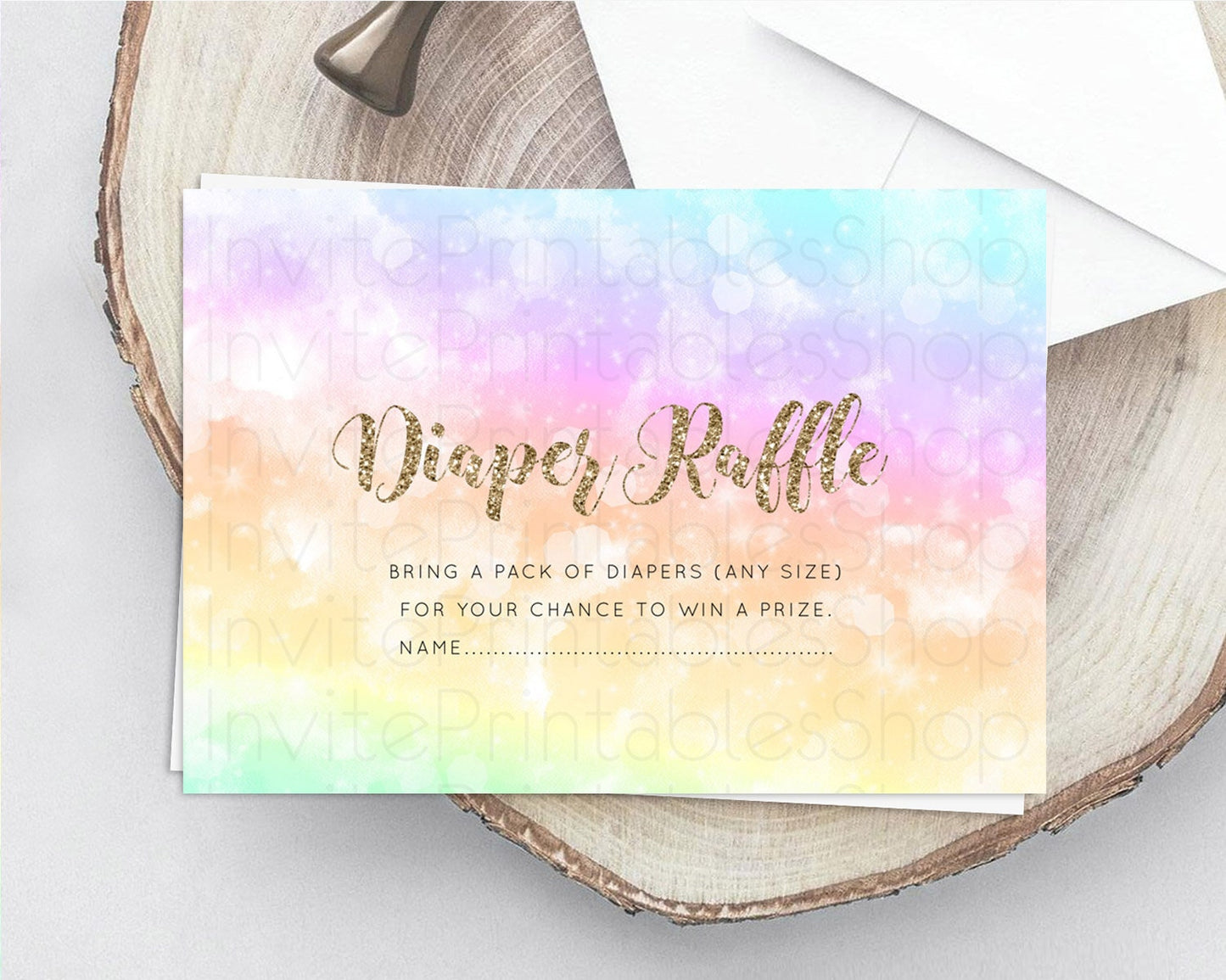 Pastel Diaper Raffle Card Pastel Rainbow Diaper Raffle Insert Colorful Ombre Watercolor Diaper Ticket Confetti Glitter Raffle Game D10648