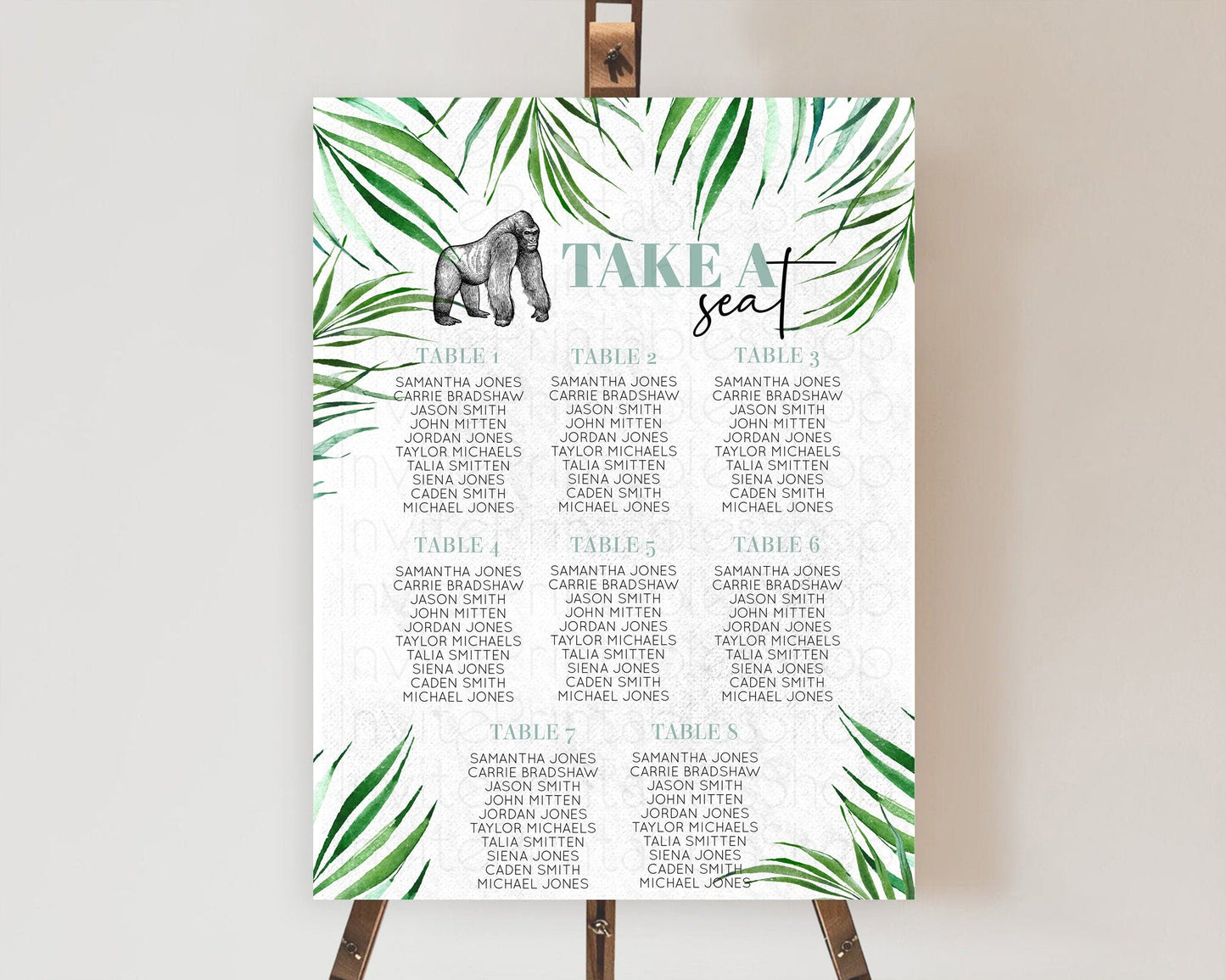 Gorilla Seating Chart Jungle Gorilla Seating Sign Gorilla Party Decor Gorilla Jungle Adventure Zoo Green Palm Leaf Fern Take A Seat D10846