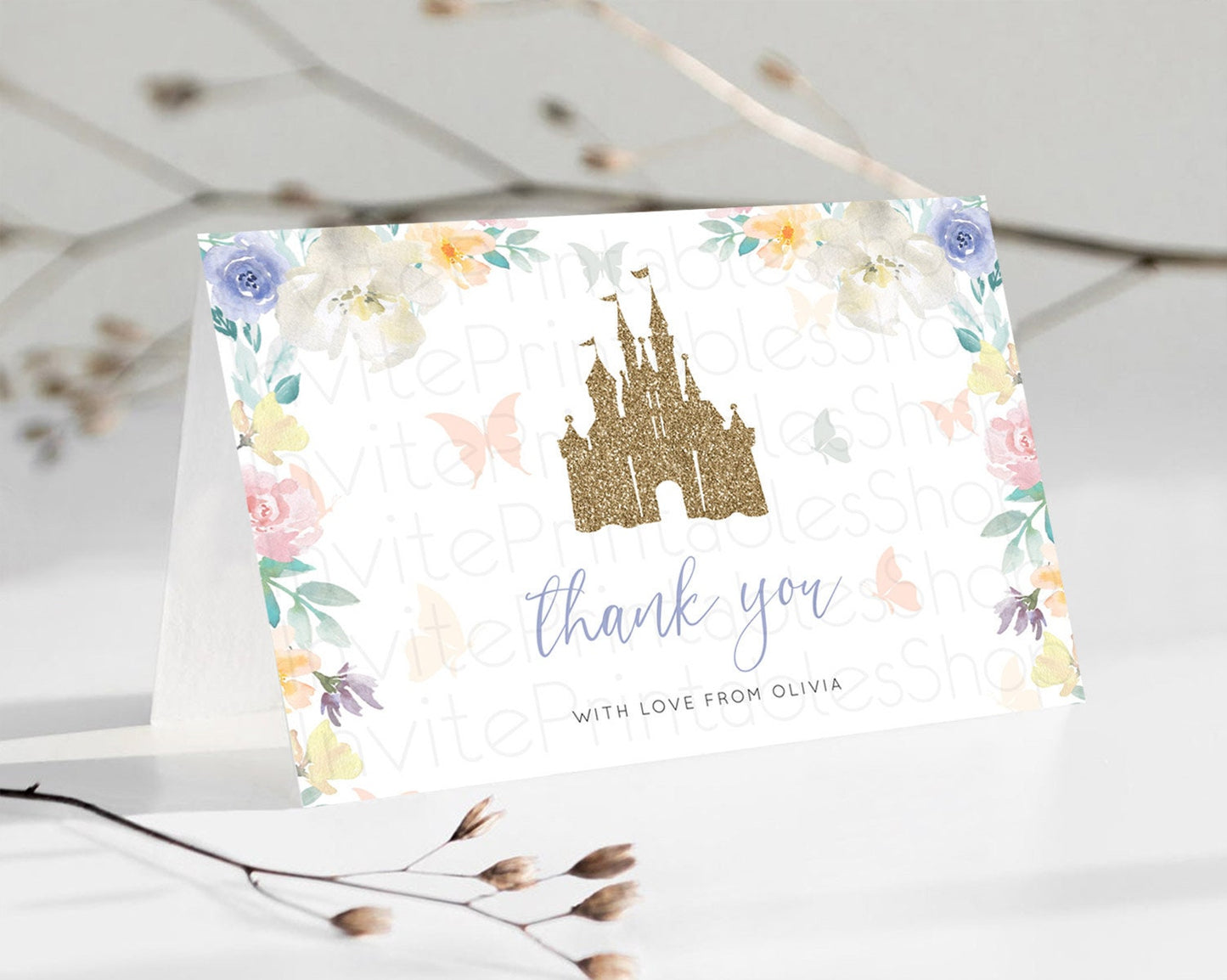 Princess Thank You Castle Thank You Card Secret Garden Birthday Thank You Card Enchanted Castle Pastel Floral Teacher Thank You Card D10931