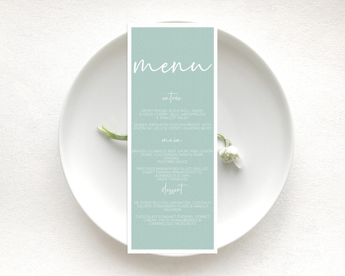 Green Menu Pastel Green Menu Template Green Minimalist Table Decor Modern Green Menu Simple Green Dinner Dessert Menu Food Menu D10736