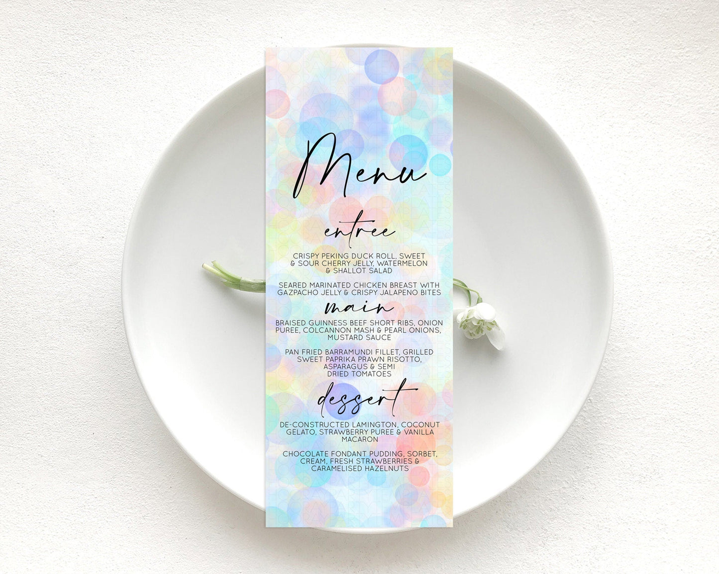 Pastel Menu Bubbles Menu Template Bubble Bath Table Decor Rainbow Pastel Colorful Confetti Dinner Dessert Menu Party Food Menu D10446