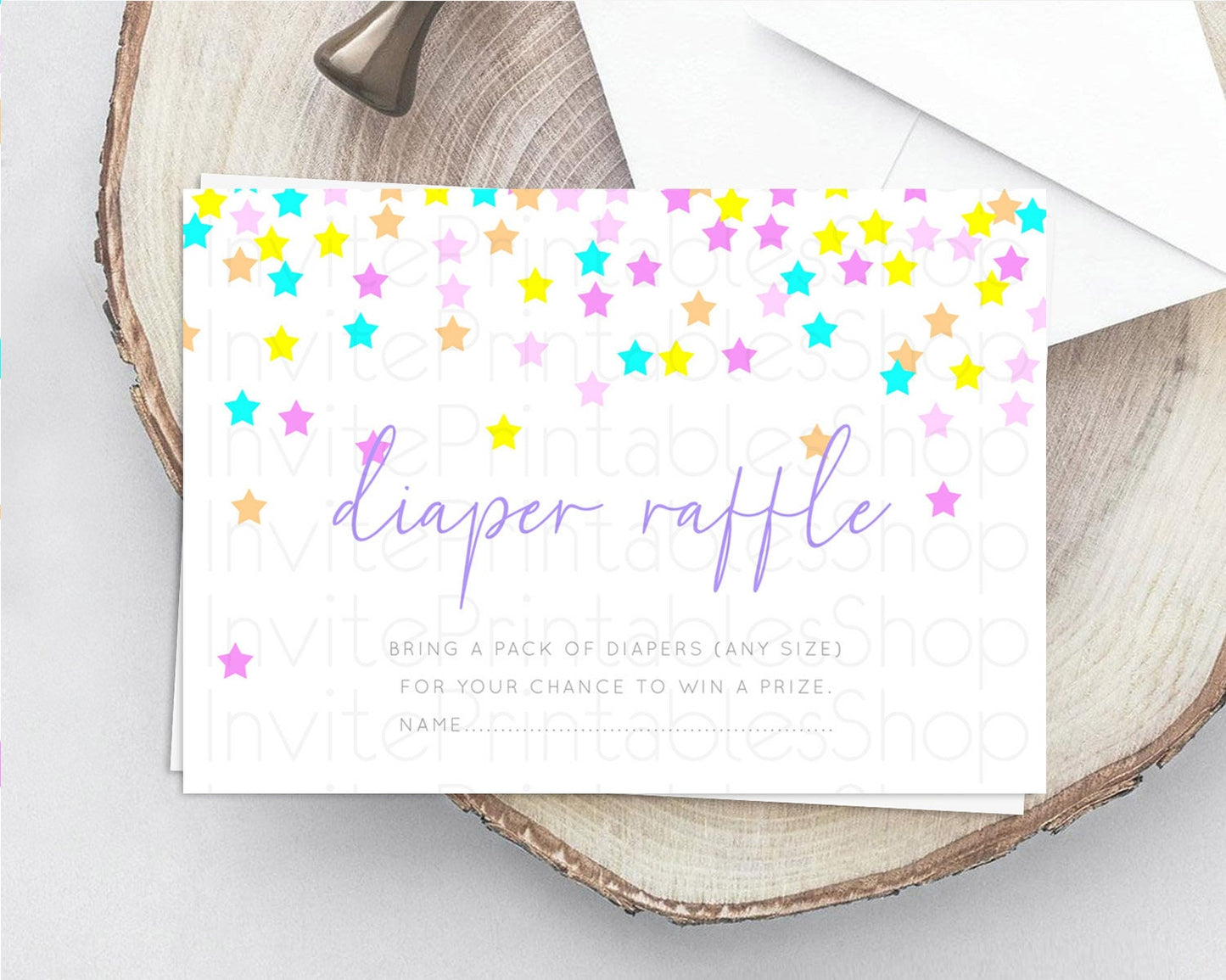 Pastel Star Diaper Raffle Card Shooting Star Diaper Raffle Insert Twinkle Little Star Diaper Ticket Rainbow Confetti Raffle Game D10397