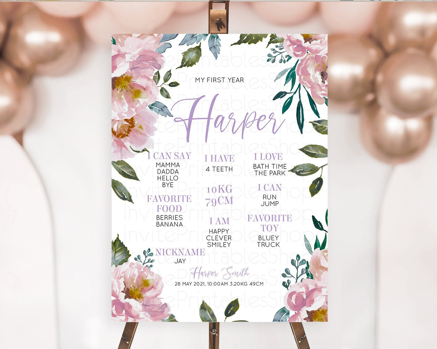 Secret Garden Milestone Board Wildflower First Birthday Milestone Poster Pastel Flowers Milestone Boho Wildflower 1st Birthday Sign D10729
