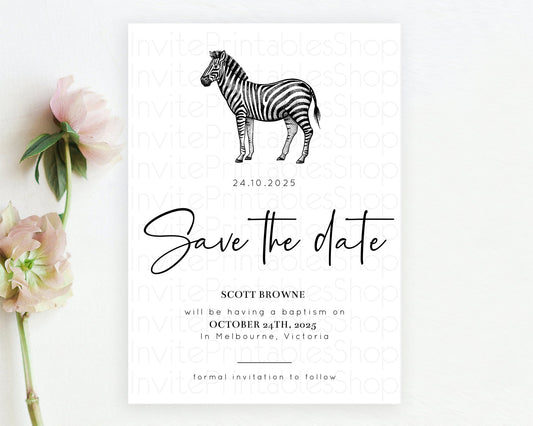 Zebra Save The Date Template Zebra Party Save The Date Safari Adventure Zebra Minimal Theme For 1st Birthday Baptism Baby Shower D10249