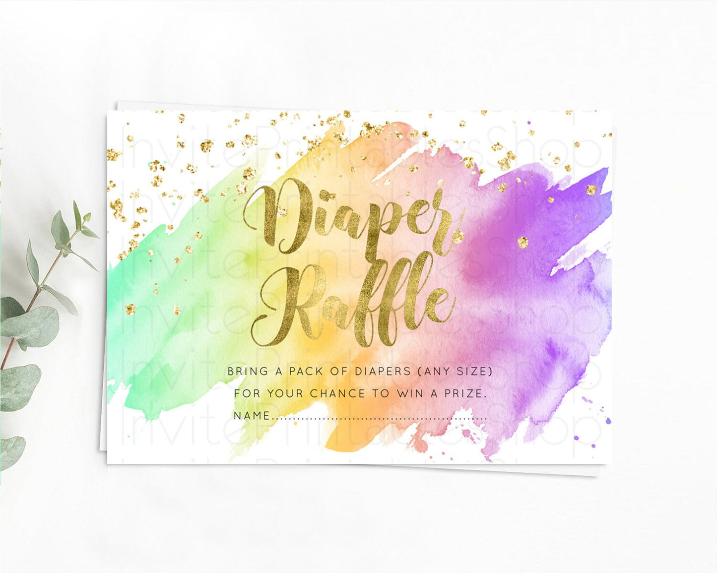 Pastel Diaper Raffle Card Pastel Rainbow Diaper Raffle Insert Colorful Ombre Watercolor Diaper Ticket Confetti Glitter Raffle Game D10517