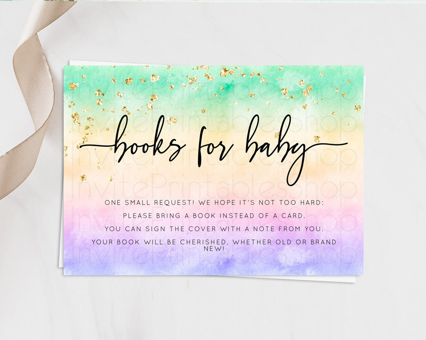 Pastel Books For Baby Card Pastel Rainbow Book Insert Colorful Ombre Watercolor Book Card Confetti Glitter Baby Book Poem Request D10485