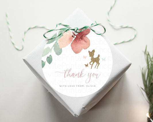 Fawn Thank You Tags Deer Thank You Gift Tags Pastel Floral Deer Favor Tags Enchanted Forest Butterfly Floral Birthday Thank You D10459