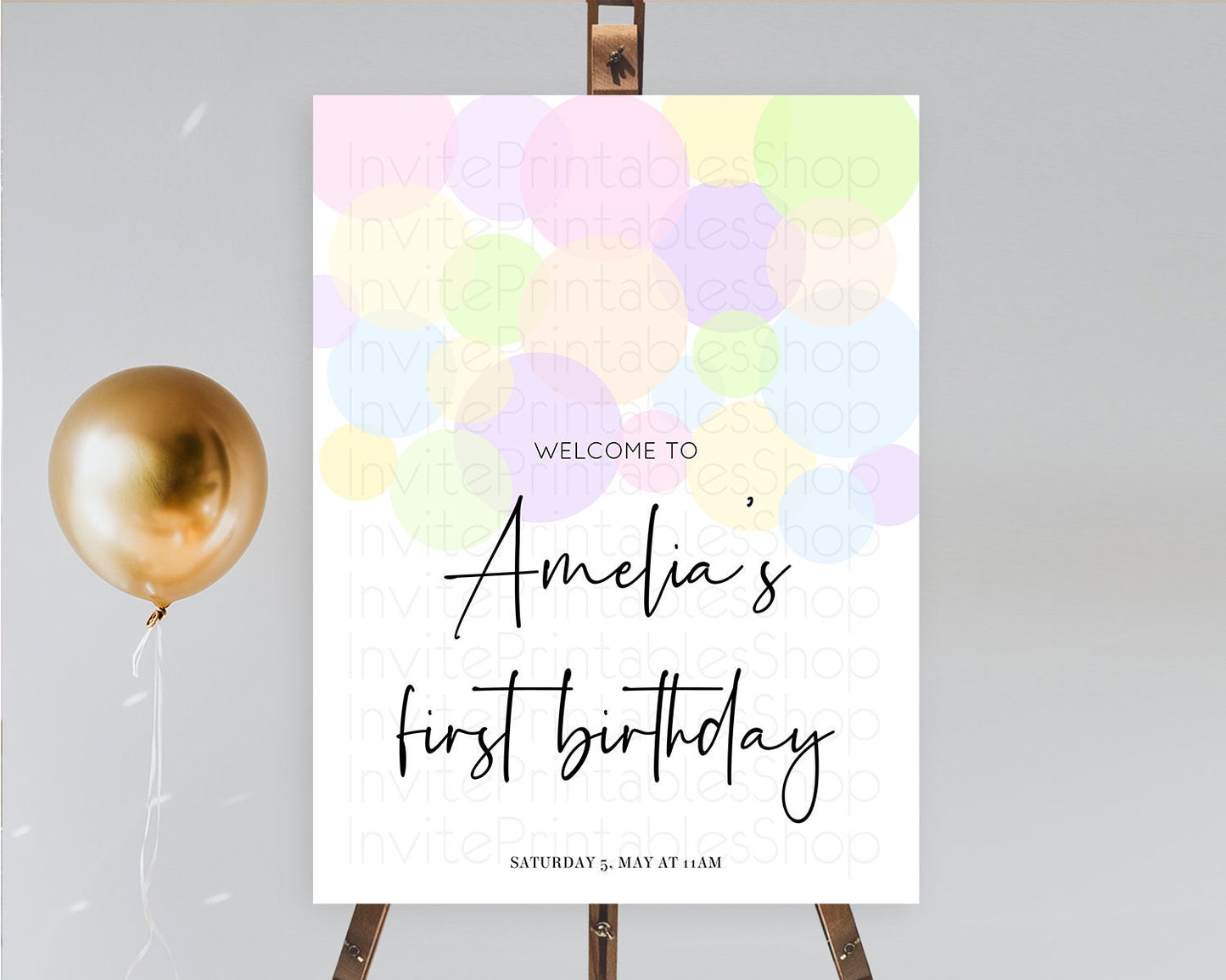 Rainbow Welcome Sign Pastel Welcome Board Pastel Rainbow Confetti Welcome Sign Colorful Bubbles Pastel First Birthday Welcome Sign D10229