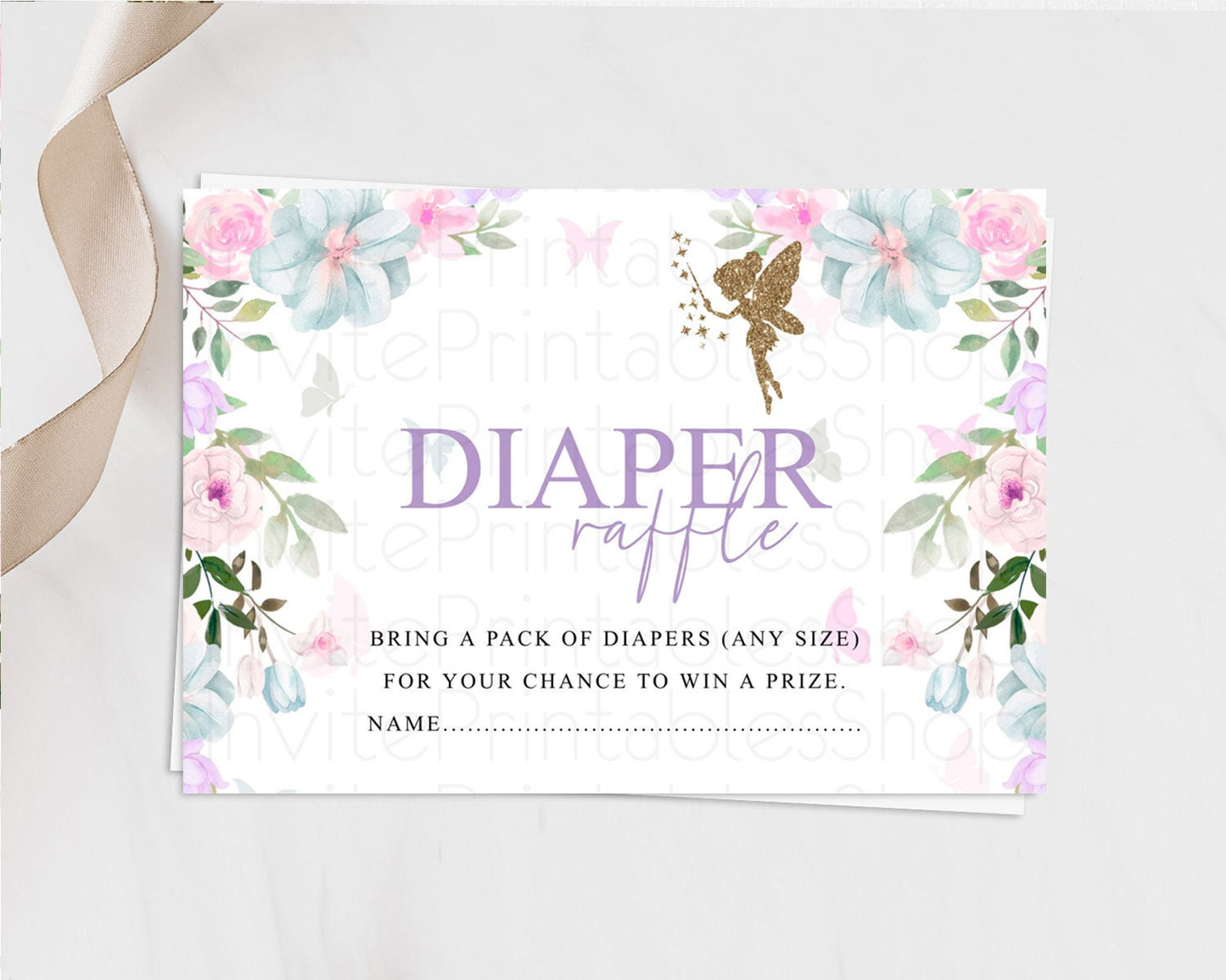 Fairy Diaper Raffle Card Fairy Diaper Insert Enchanted Garden Fairy Diaper Ticket Pastel Floral Butterfly Secret Garden Raffle Game D10475