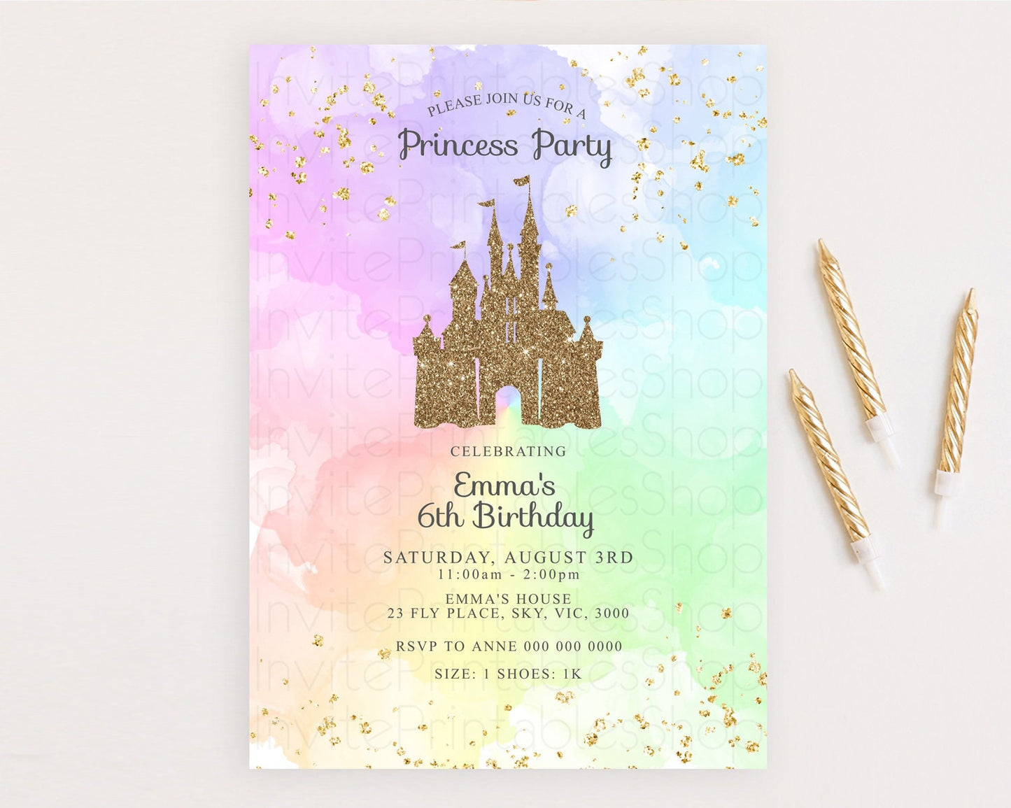 Editable Princess Birthday Invitation Princess Invitation Pastel Invitation