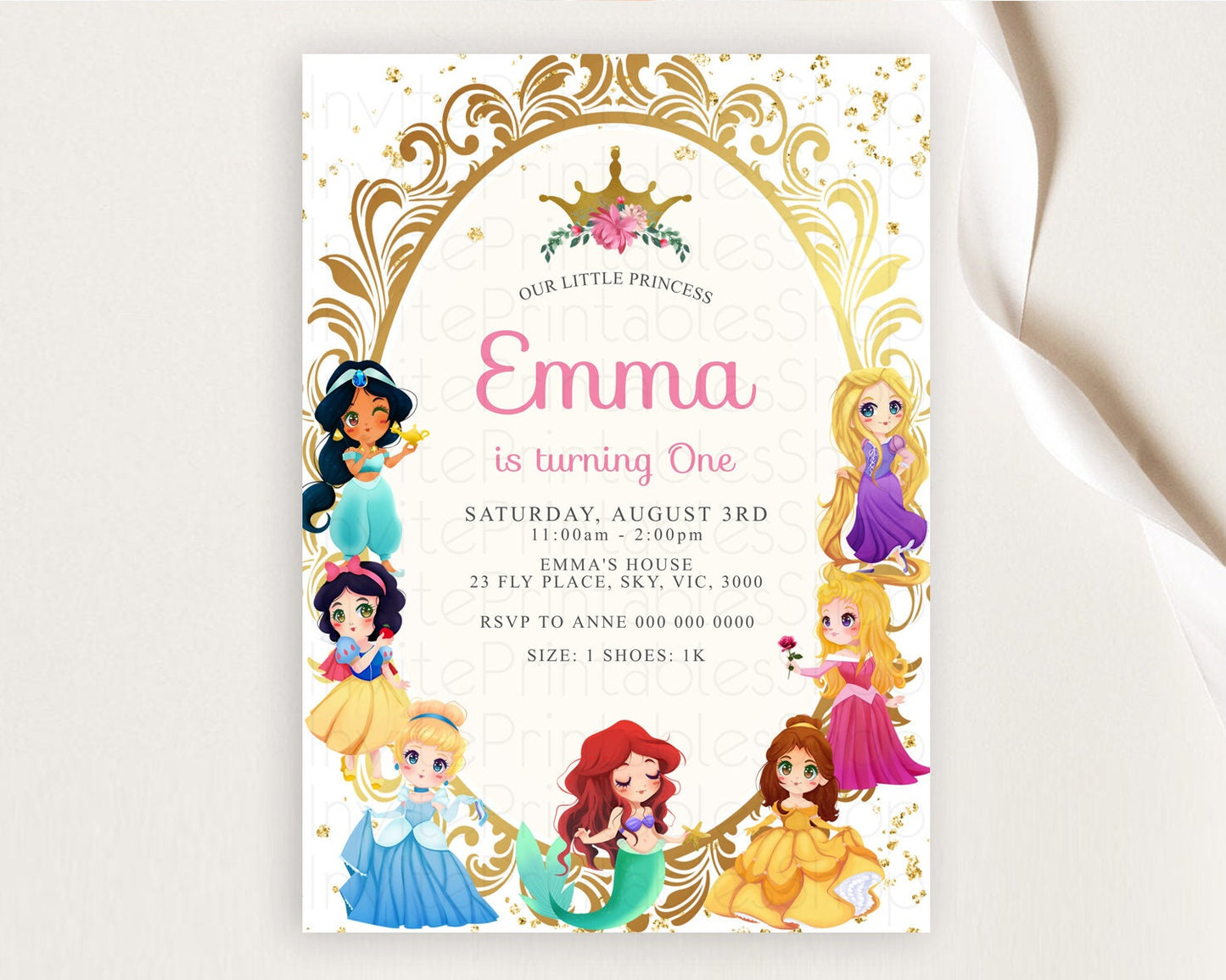 Princess Birthday Invitation Castle Invitation Royal Birthday Fairy Tale Enchanted Mirror Pastel Floral Garden 1st First Birthday D10150