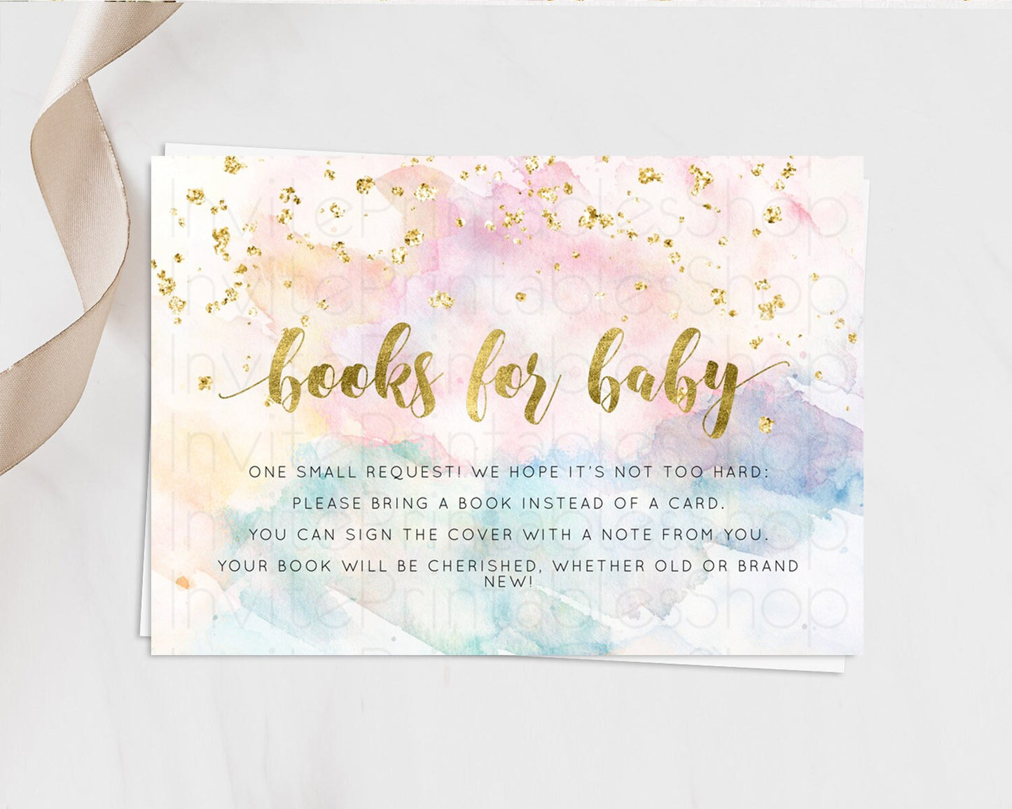 Pastel Books For Baby Card Pastel Rainbow Book Insert Colorful Ombre Watercolor Book Card Confetti Glitter Baby Book Poem Request D10265