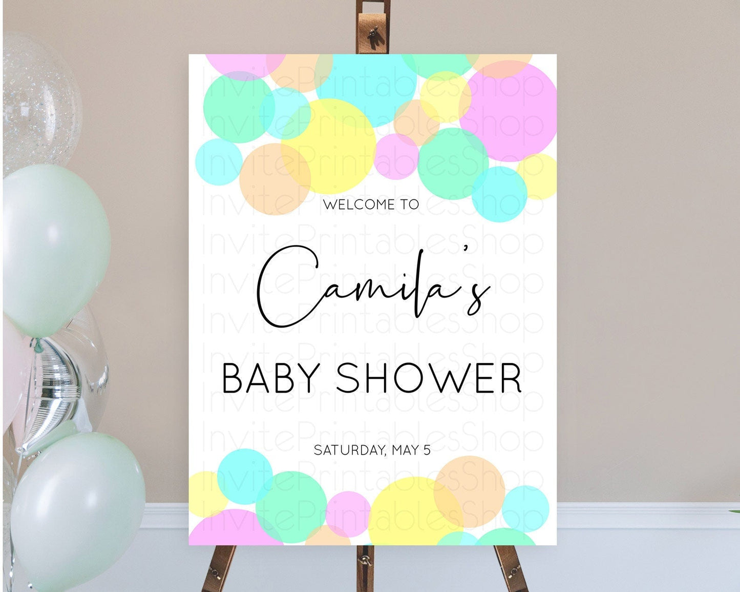 Rainbow Baby Shower Welcome Sign Pastel Welcome Board Pastel Rainbow Confetti Welcome Sign Colorful Bubbles Pastel Welcome Sign D10409